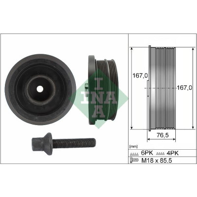 Шків колінвалу BMW 3 (E46/E90)/5 (E60)/X3 (E83) 01-11 (167x76.5) (4PK+6PK) (з болтом), N47/M47