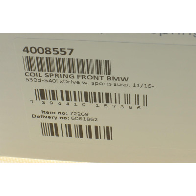 Пружина (передня) BMW 5 (G30/F90) B57/B58 16-20 (седан) (зі спорт.ход.ч) (з автоном.опаленням)