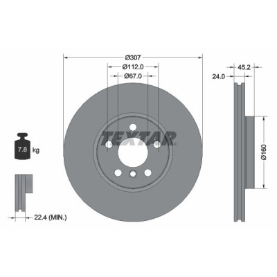 Диск гальмівний (передній) BMW 2 (F44-46)/X1 (F48) 14- (307x24) PRO+